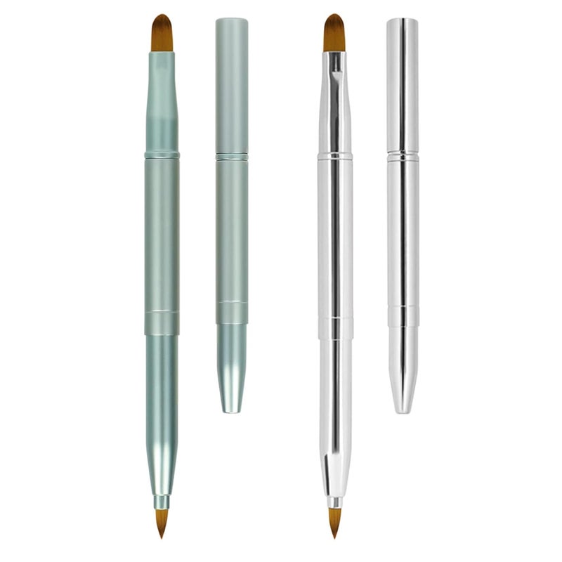Unaone [2 Pack] Lip Brush for Lipstick, Retractable Lip Brushes, Dual-ended Makeup Brush for Lipstick Lip Gloss, Include Lid Silver and Green - Image 1